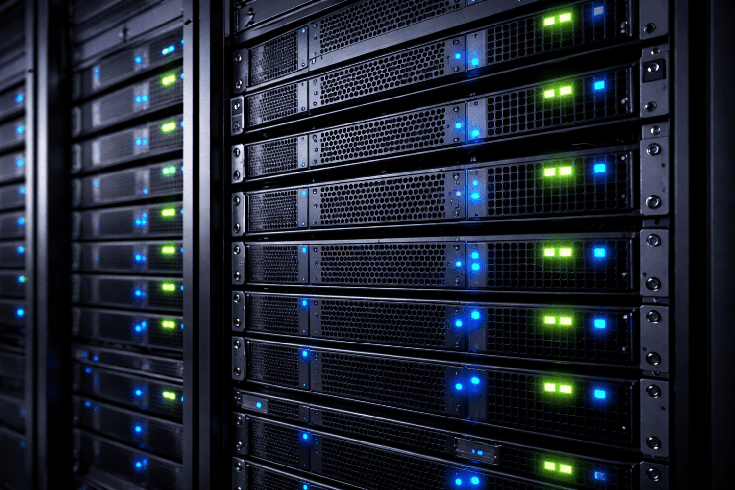 Data center server racks representing The Essentials.AI Appliance platform.